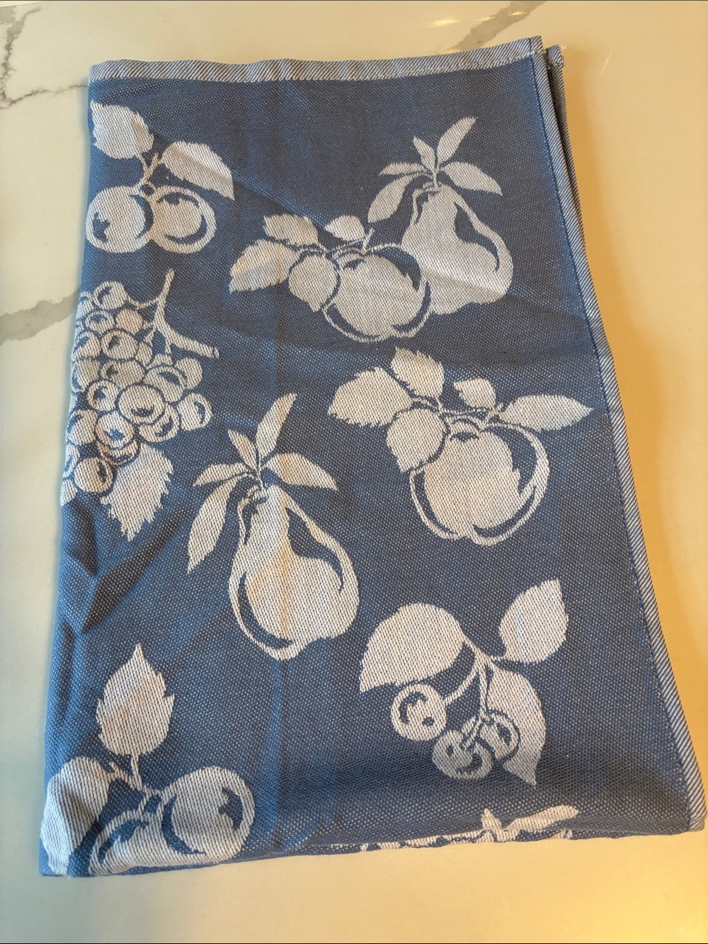 NEW, Cotton Blue & White Fruit Pattern Dish Towel